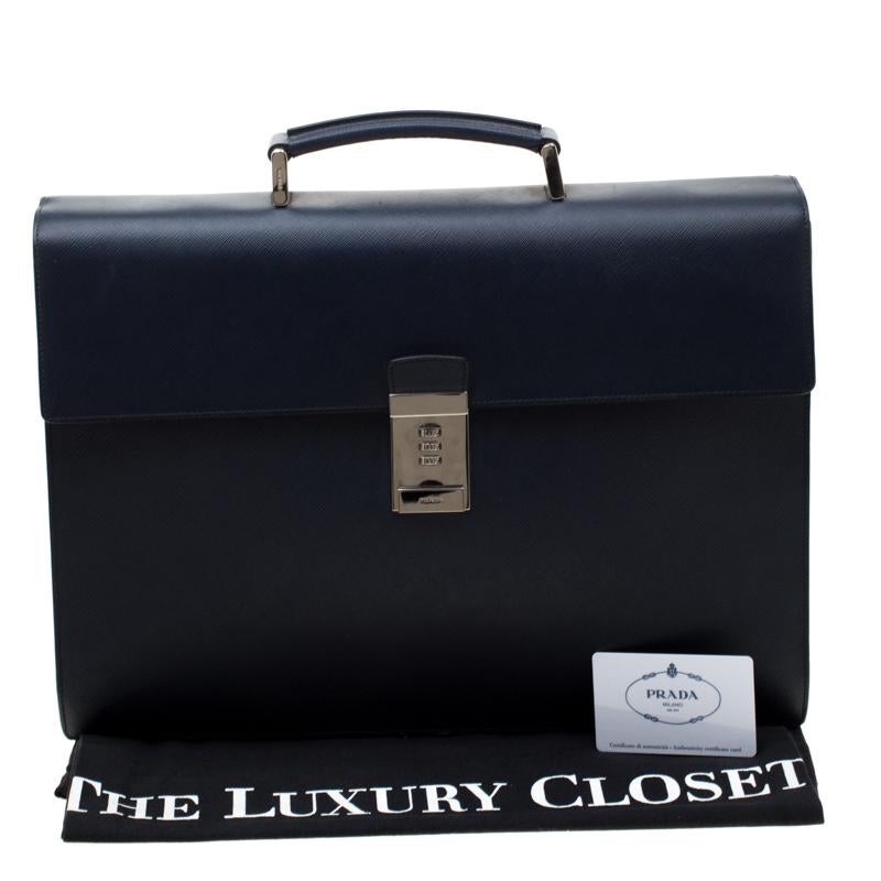 Men's Prada Navy Blue Saffiano Cuir Leather Briefcase