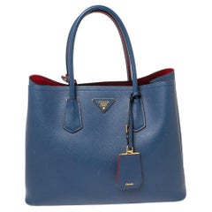 Prada Navy Blue Saffiano Cuir Leather Large Double Handle Tote