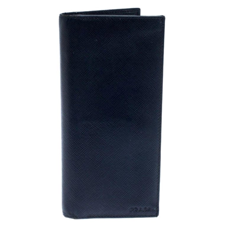 Prada Navy Blue Saffiano Leather Bifold Long Wallet For Sale at 1stDibs