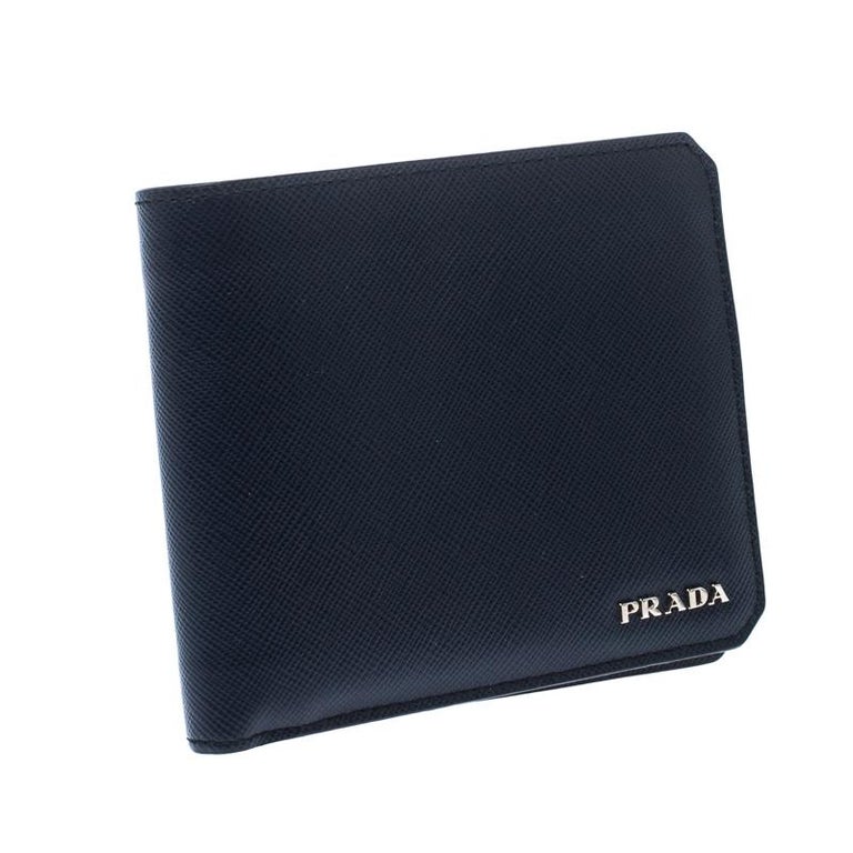 Prada Navy Blue Saffiano Leather Bifold Wallet at 1stDibs