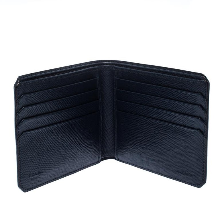 Prada Navy Blue Saffiano Leather Bifold Wallet at 1stDibs