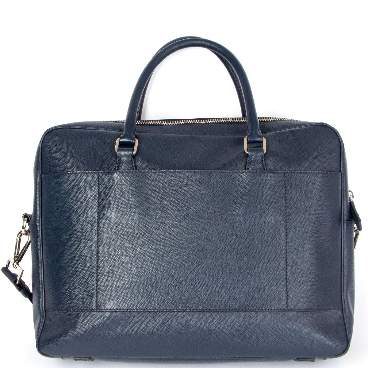 PRADA navy blau Saffiano Leder Aktentasche Tasche (Grau)