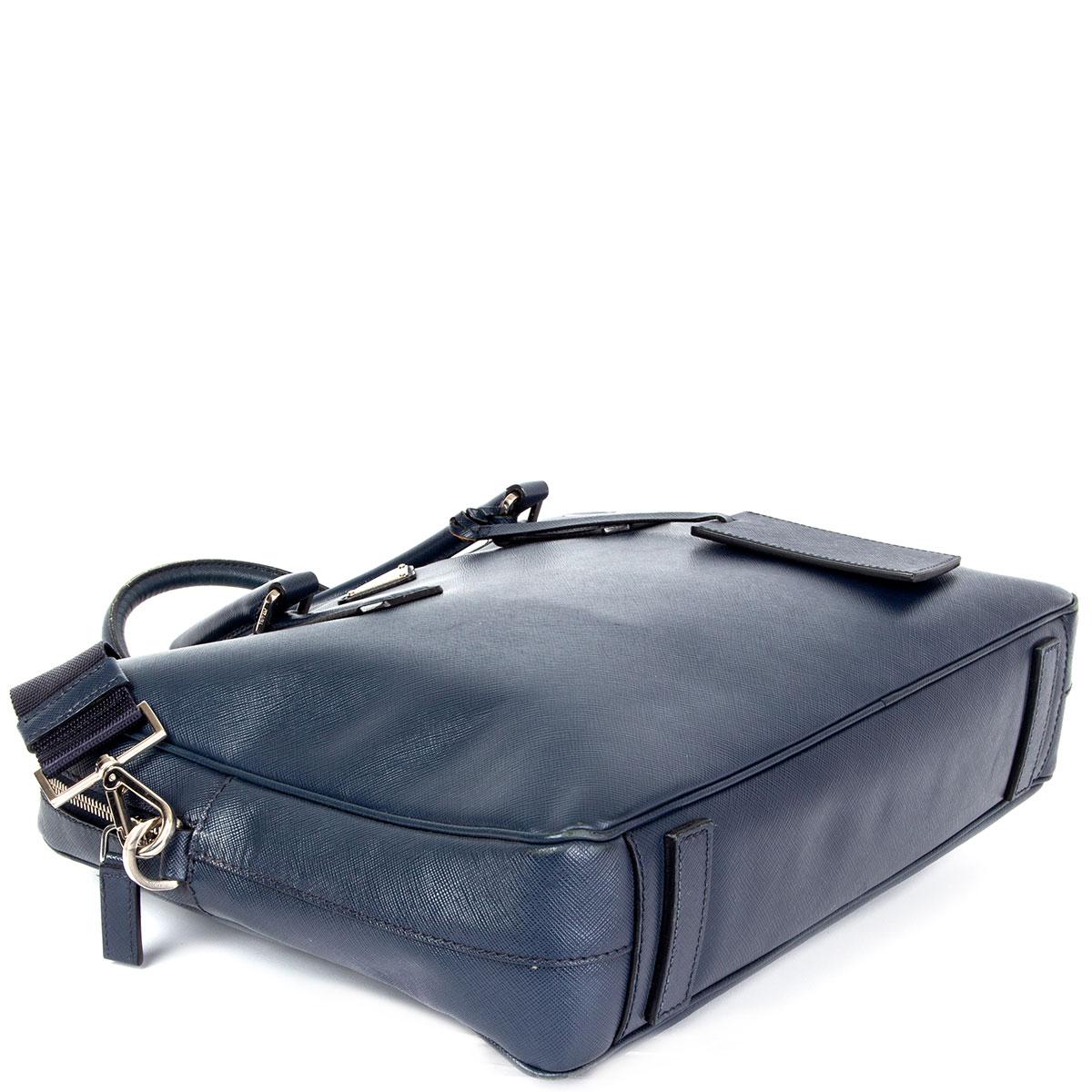 PRADA navy blau Saffiano Leder Aktentasche Tasche im Zustand „Gut“ in Zürich, CH