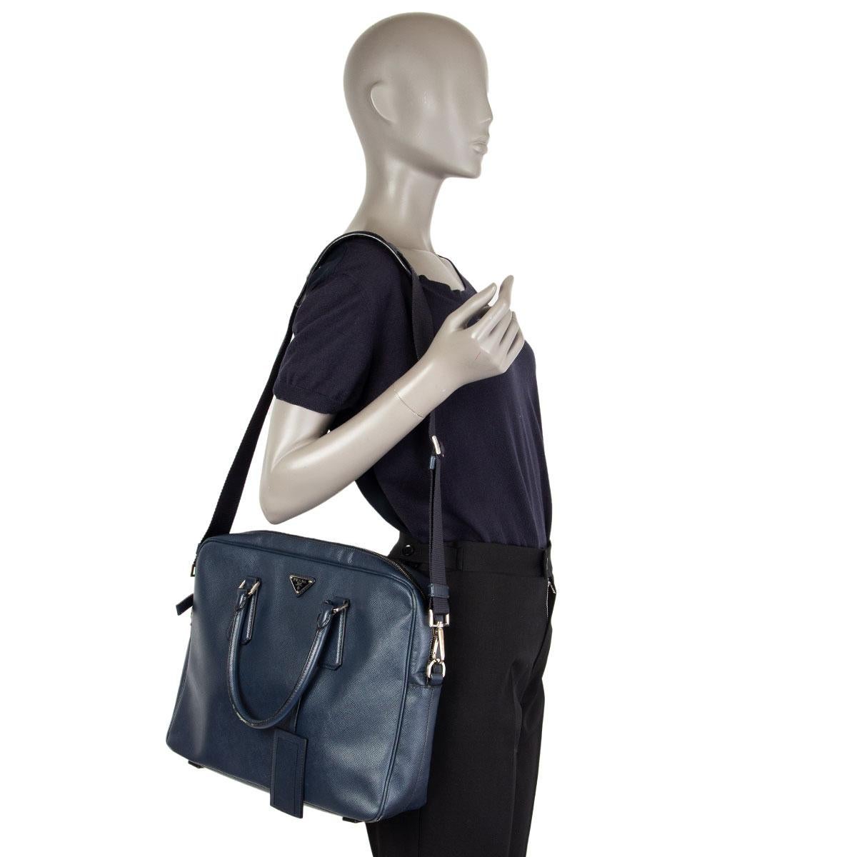 PRADA navy blau Saffiano Leder Aktentasche Tasche 2