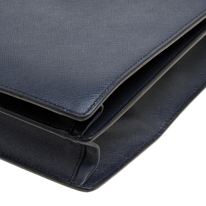 Prada Navy Blue Saffiano Leather Briefcase 5