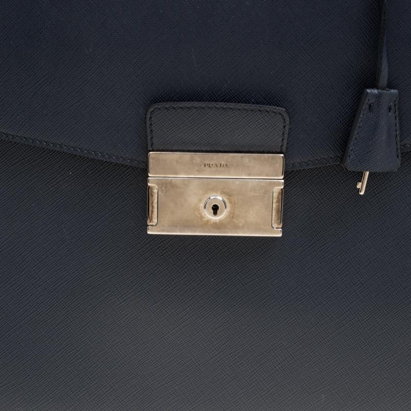 Prada Navy Blue Saffiano Leather Briefcase 1