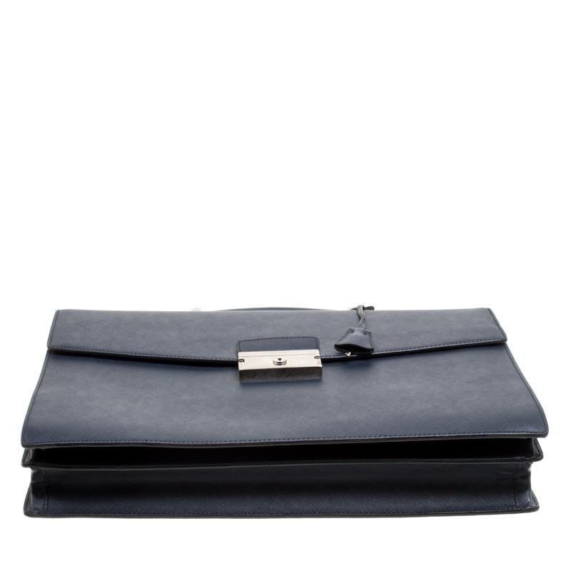 Men's Prada Navy Blue Saffiano Leather Briefcase