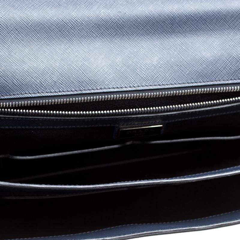 Prada Navy Blue Saffiano Leather Briefcase 2