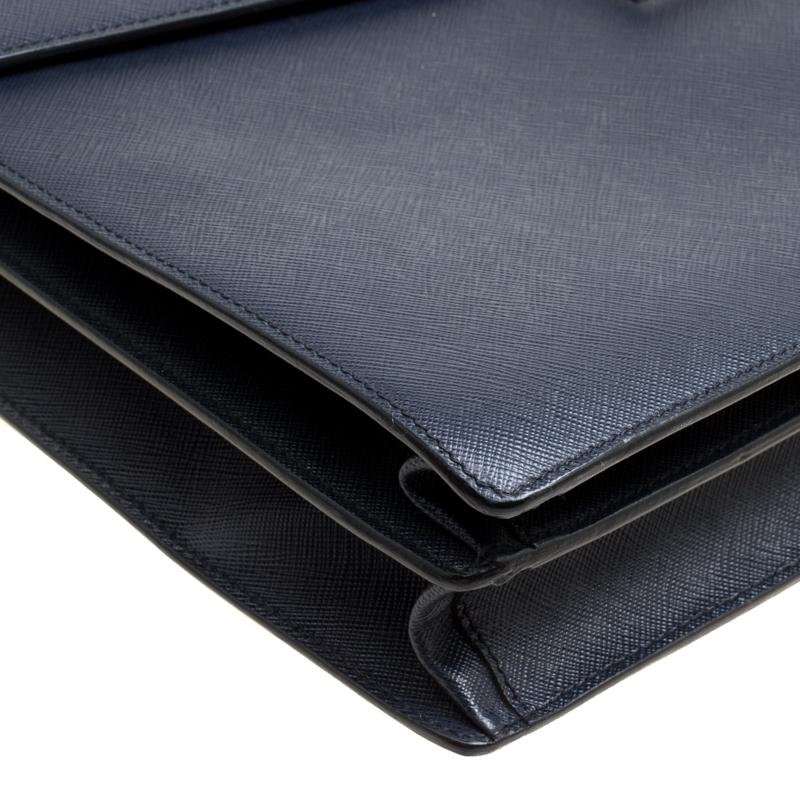 Prada Navy Blue Saffiano Leather Briefcase 4