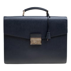 Prada Navy Blue Saffiano Leather Briefcase