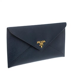 Prada Navy Blue Saffiano Leather Envelope Wallet