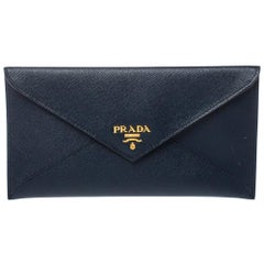 Prada Navy Blue Saffiano Leather Envelope Wallet