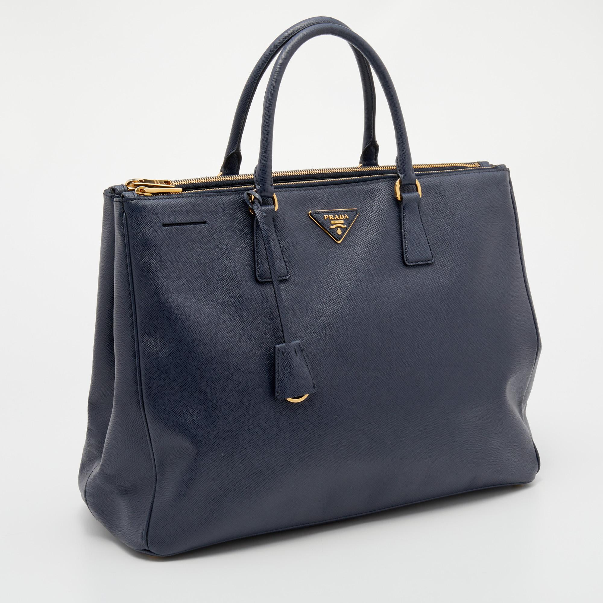 Prada Navy Blue Saffiano Leather Extra Large Double Zip Executive Tote at  1stDibs