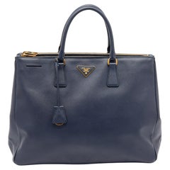 Prada Navy Blue Saffiano Leather Extra Large Double Zip Executive Tote