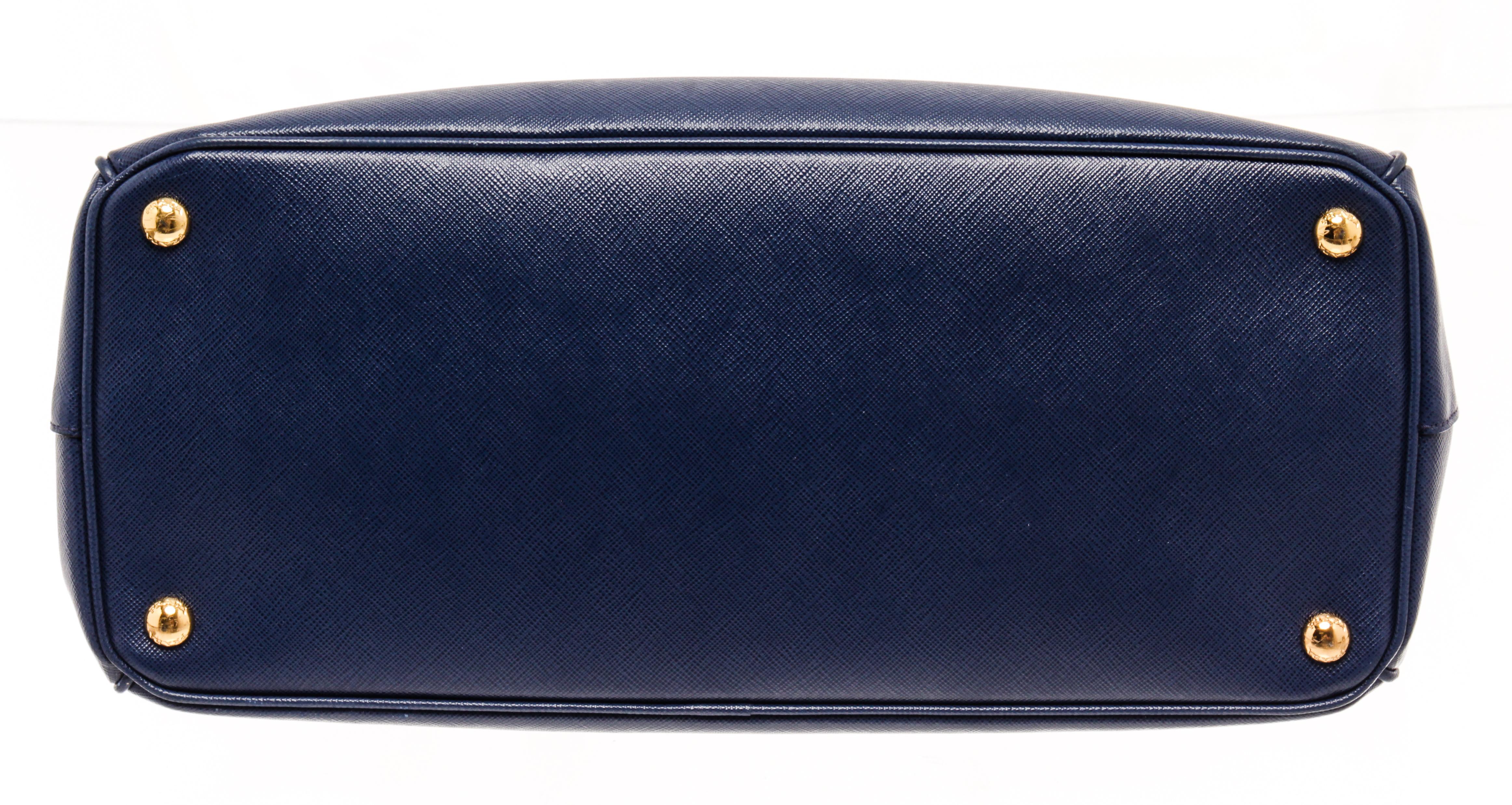 Women's Prada Navy Blue Saffiano Leather Large Galleria Double Zip Tote Bag
