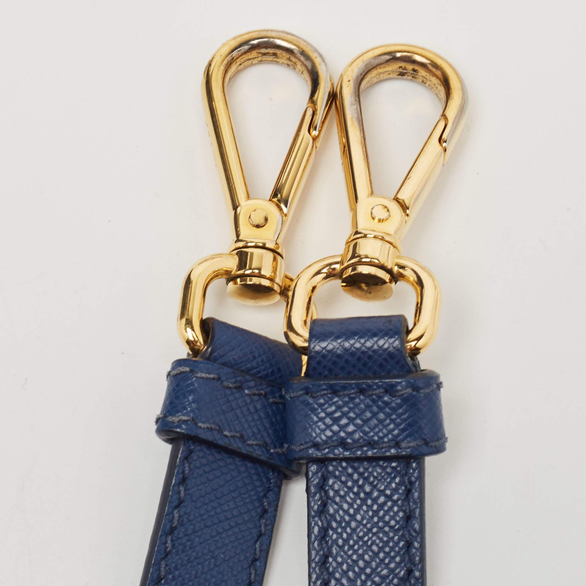 Prada Navy Blue Saffiano Leather Medium Galleria Double Zip Tote For Sale 6