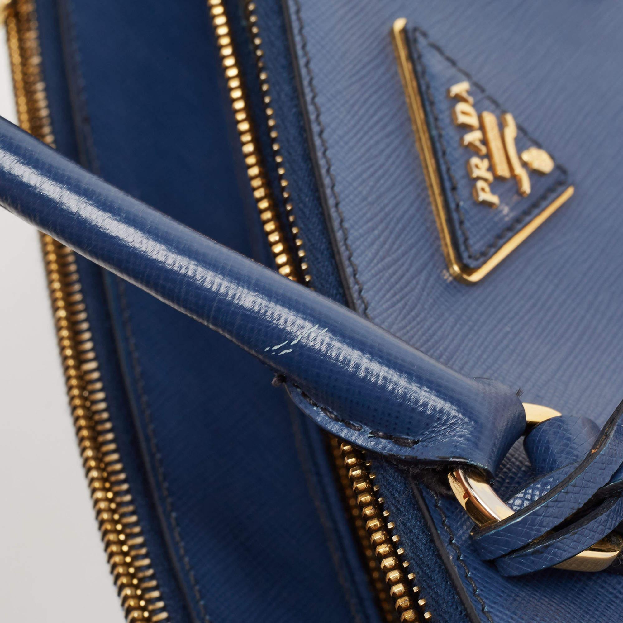 Prada Navy Blue Saffiano Leather Medium Galleria Double Zip Tote For Sale 7
