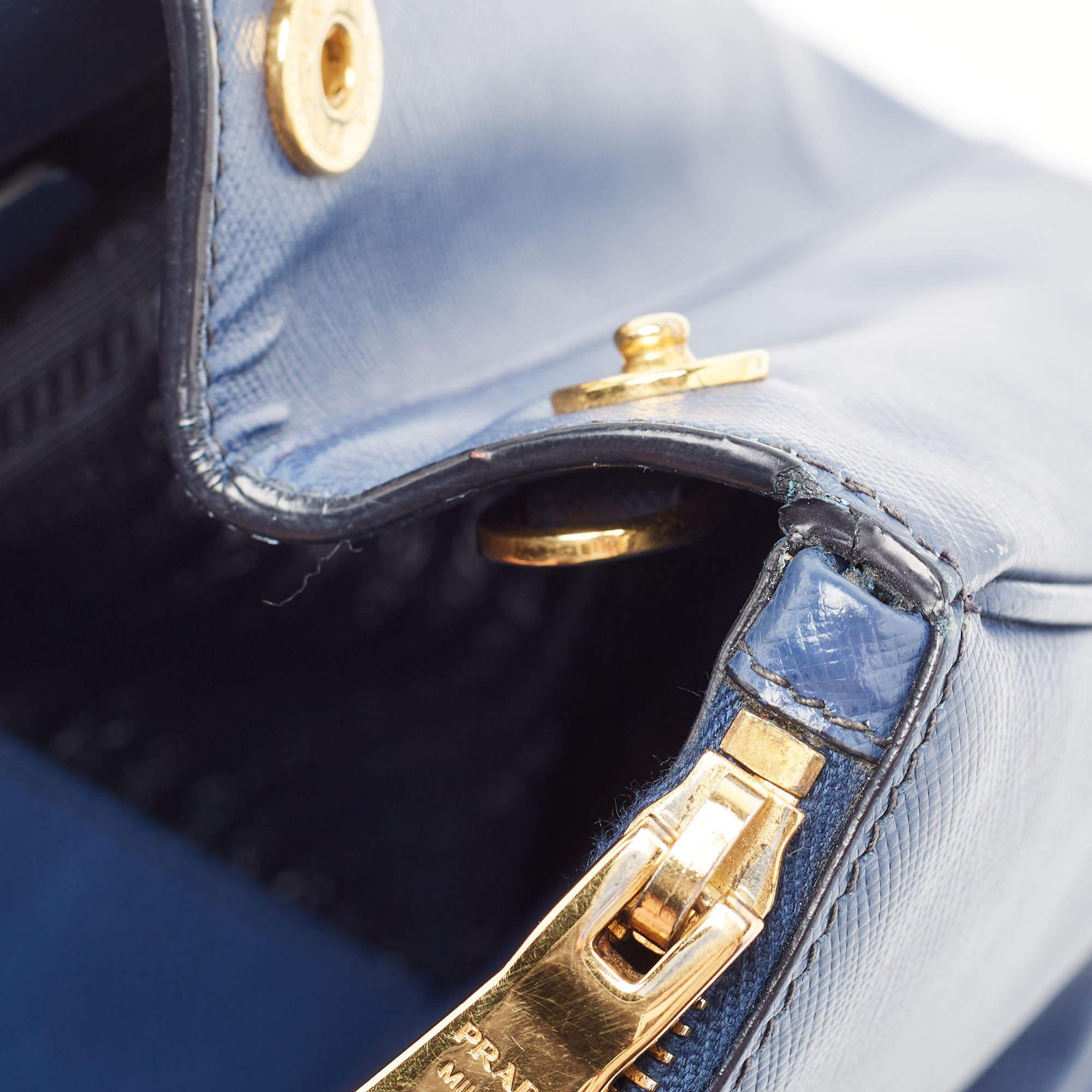Prada Navy Blue Saffiano Leather Medium Galleria Double Zip Tote 7