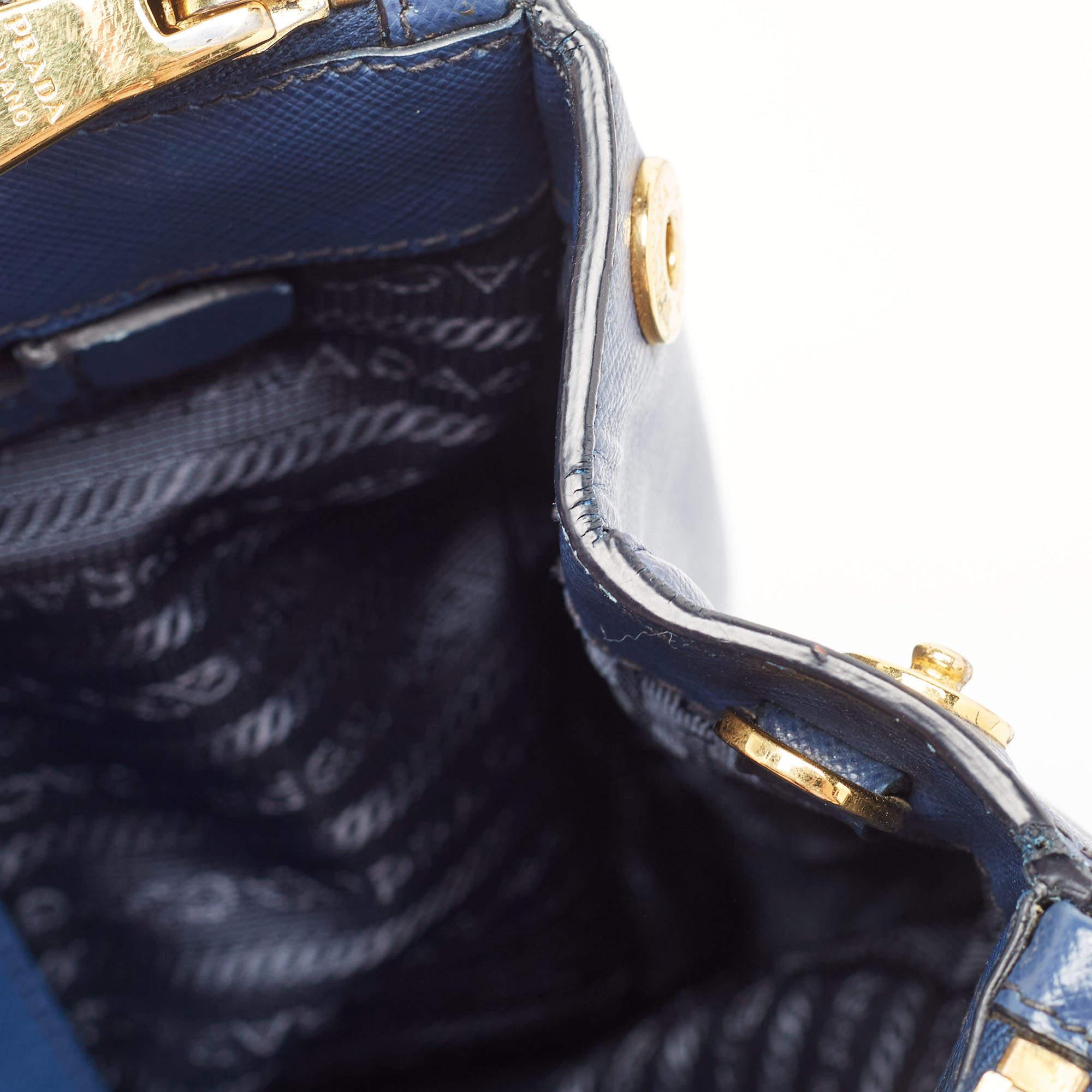 Prada Navy Blue Saffiano Leather Medium Galleria Double Zip Tote For Sale 9