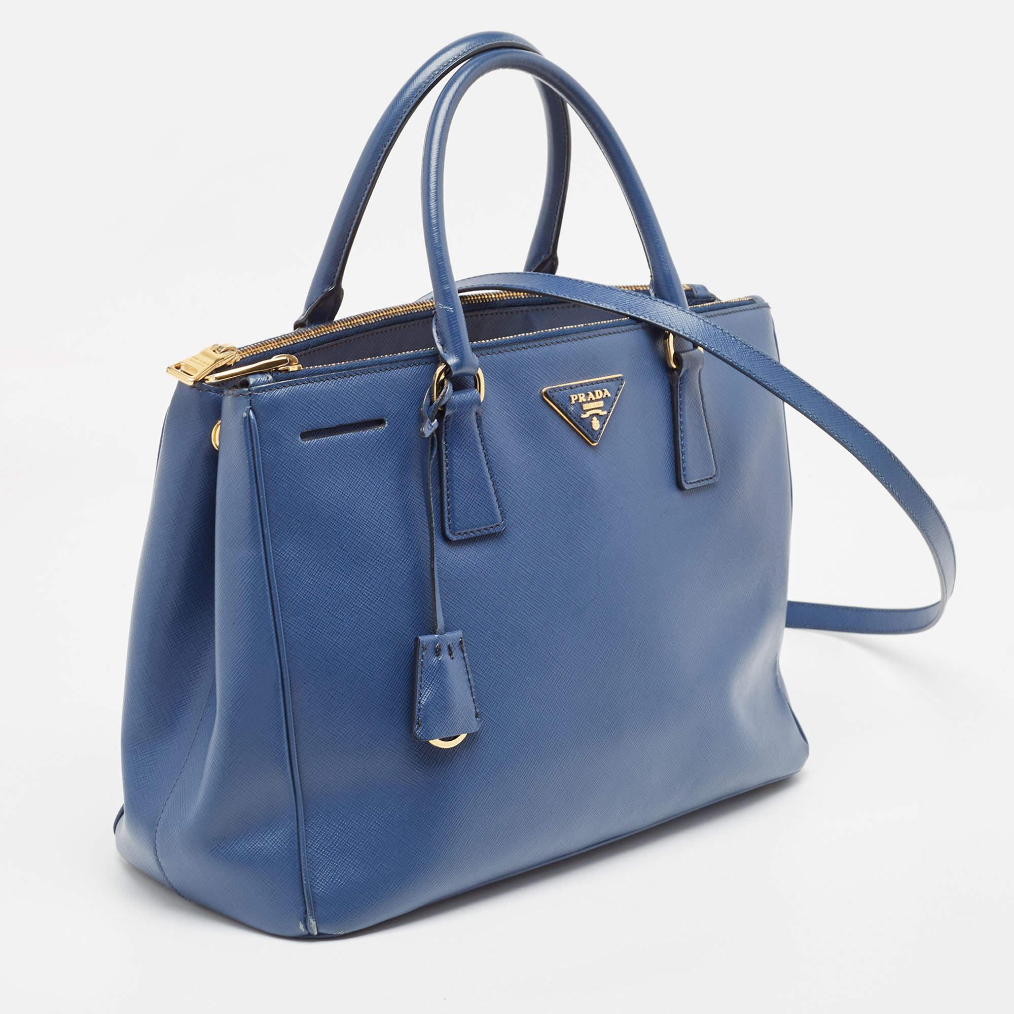Women's Prada Navy Blue Saffiano Leather Medium Galleria Double Zip Tote