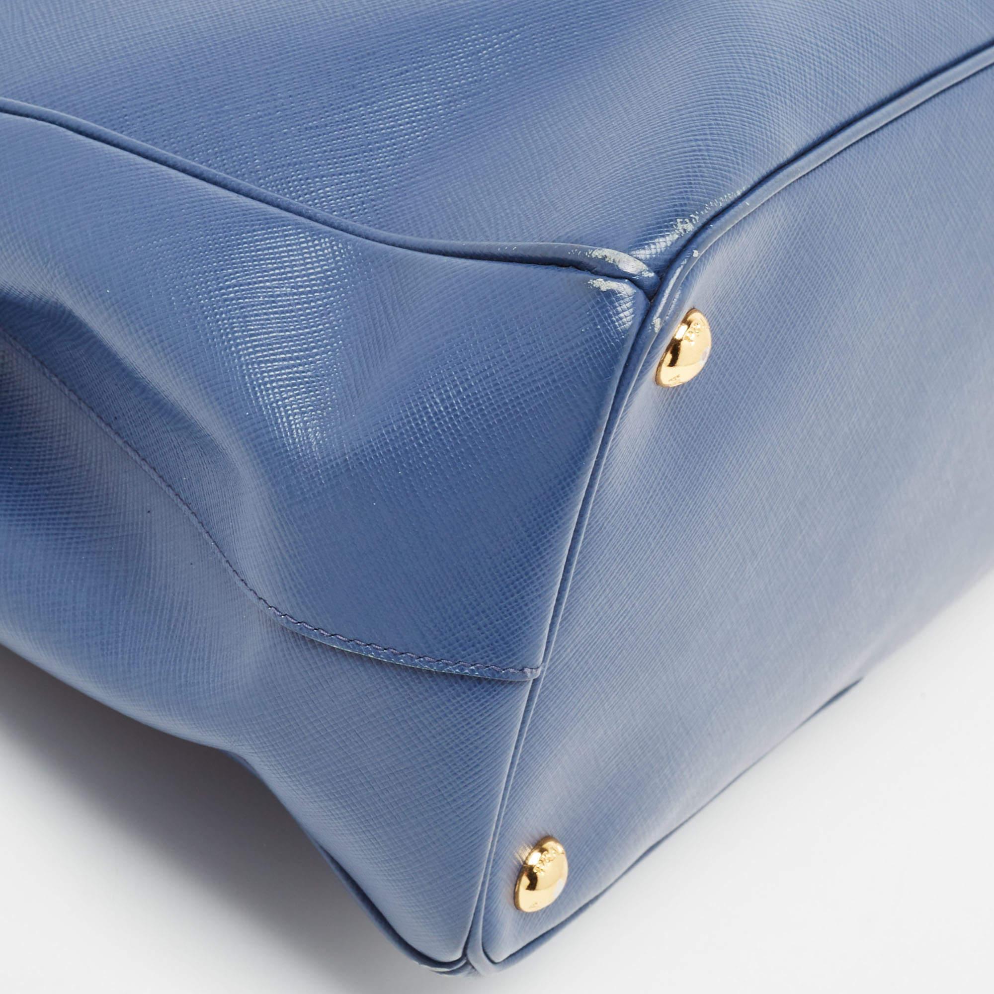 Prada Navy Blue Saffiano Leather Medium Galleria Double Zip Tote For Sale 1