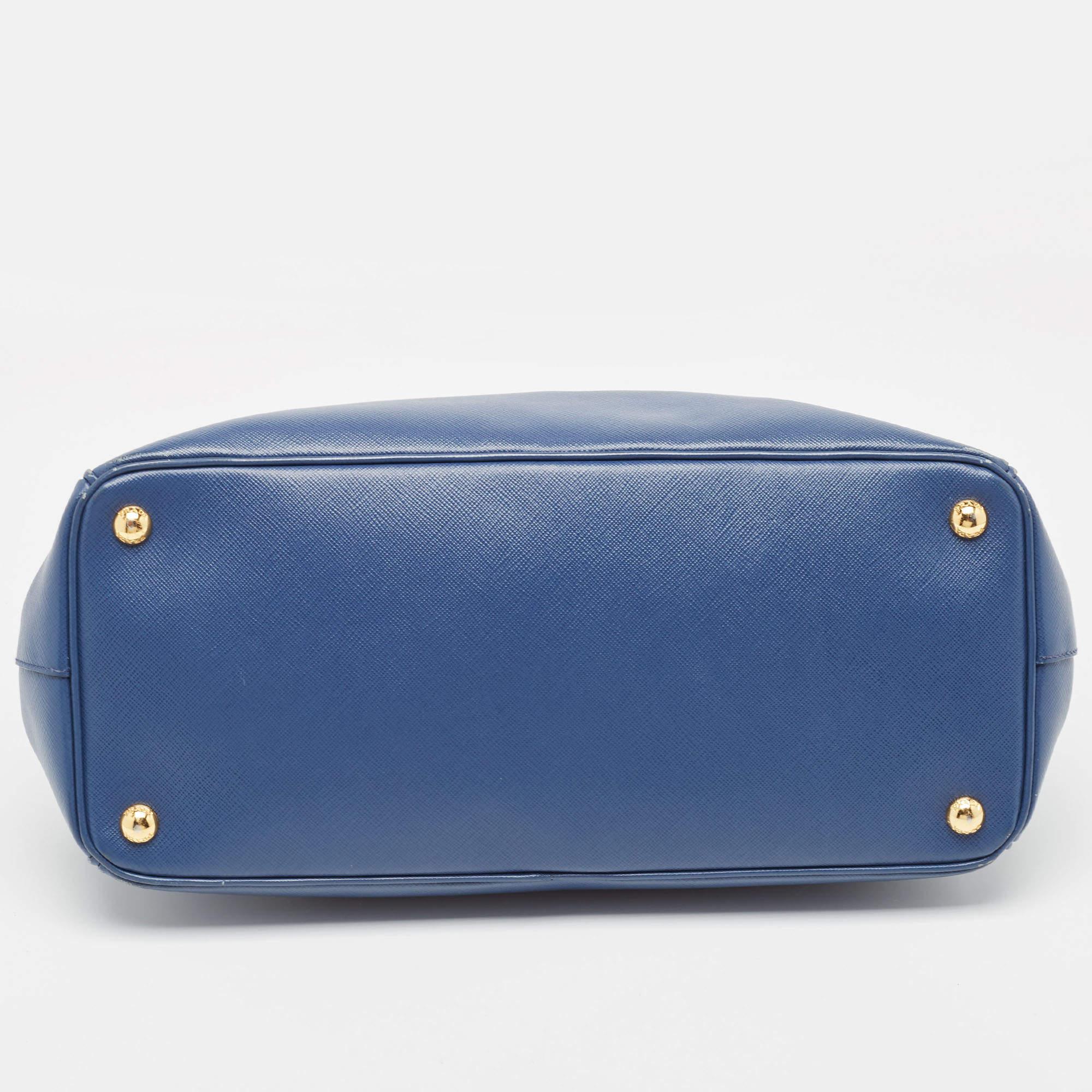 Prada Navy Blue Saffiano Leather Medium Galleria Double Zip Tote For Sale 1