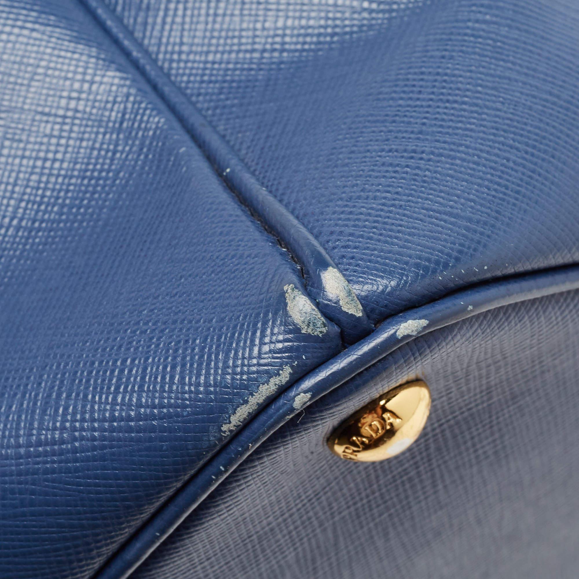 Prada Navy Blue Saffiano Leather Medium Galleria Double Zip Tote For Sale 5