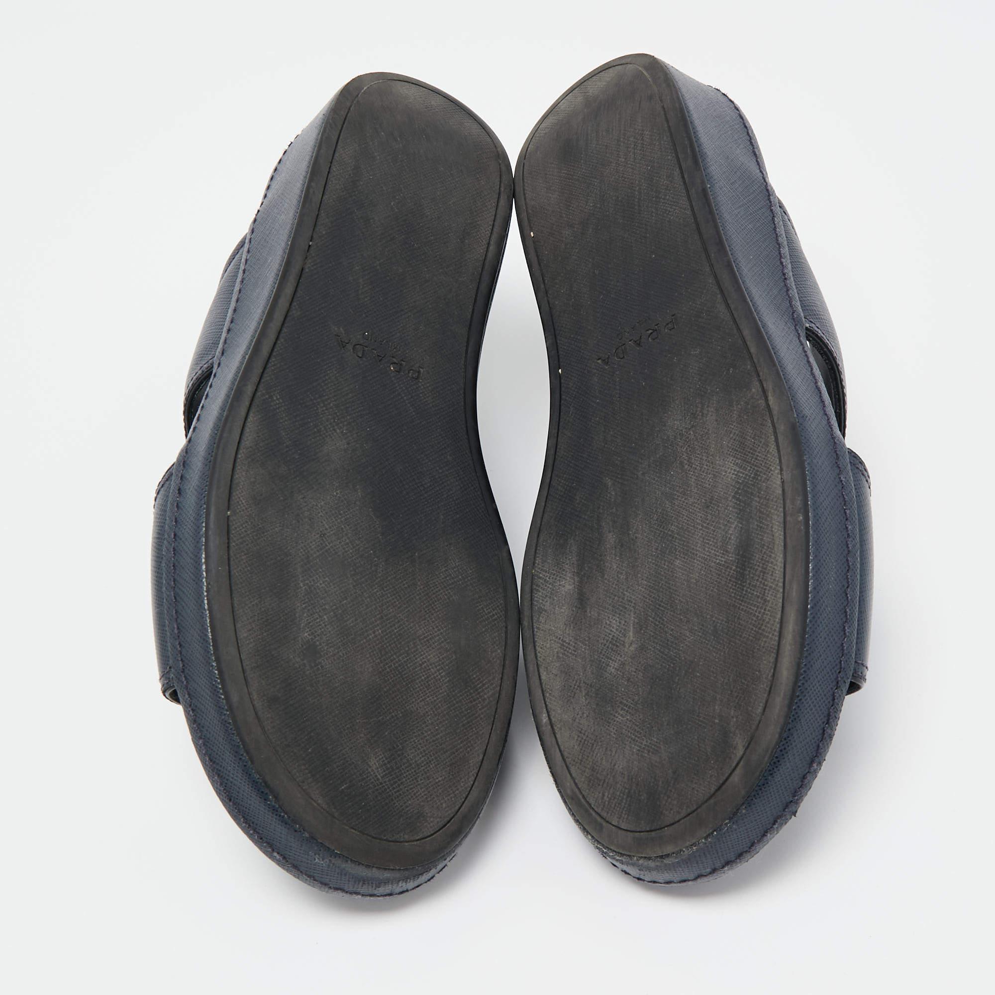 Prada Navy Blue Saffiano Leather Slides Size 40 2