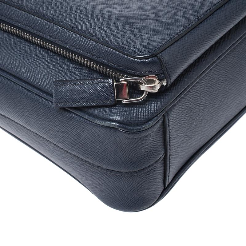 Prada Navy Blue Saffiano Leather Two Way Travel Briefcase 1