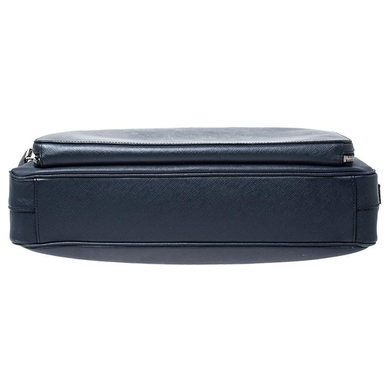 Prada Navy Blue Saffiano Leather Two Way Travel Briefcase 3
