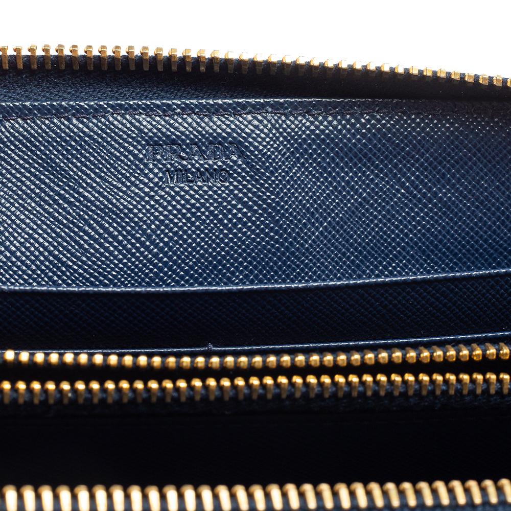Prada Navy Blue Saffiano Leather Zip Around Wallet 3