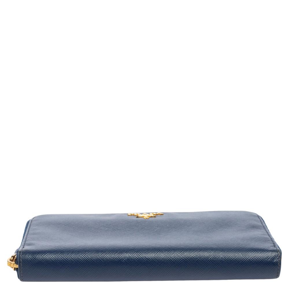 Women's Prada Navy Blue Saffiano Leather Zip Around Wallet