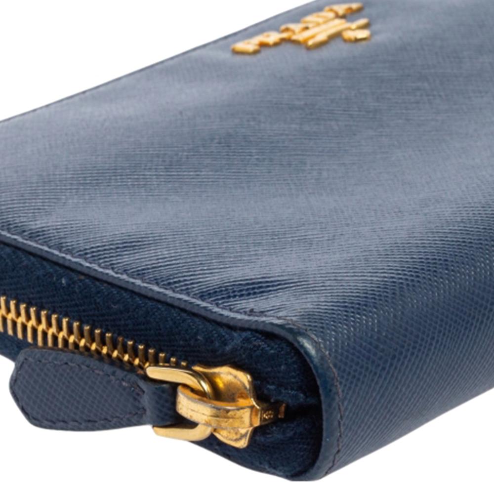 Prada Navy Blue Saffiano Leather Zip Around Wallet 1