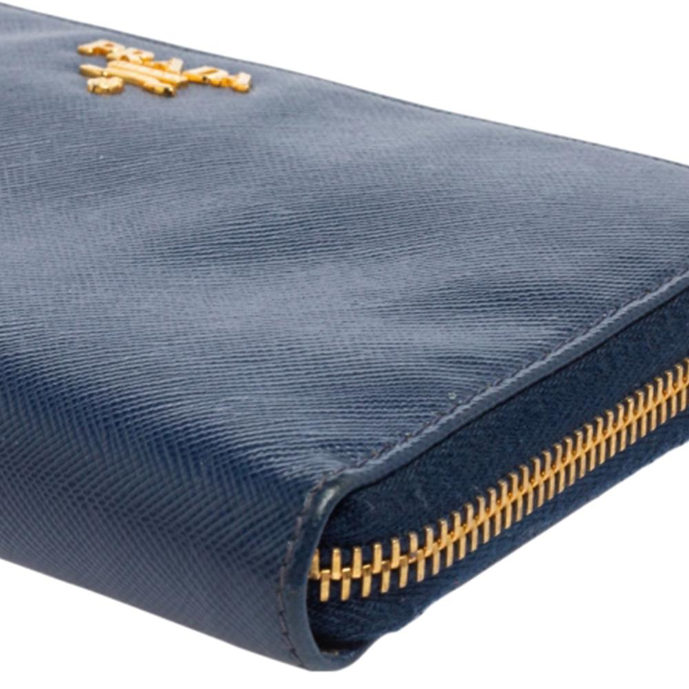 Prada Navy Blue Saffiano Leather Zip Around Wallet 2