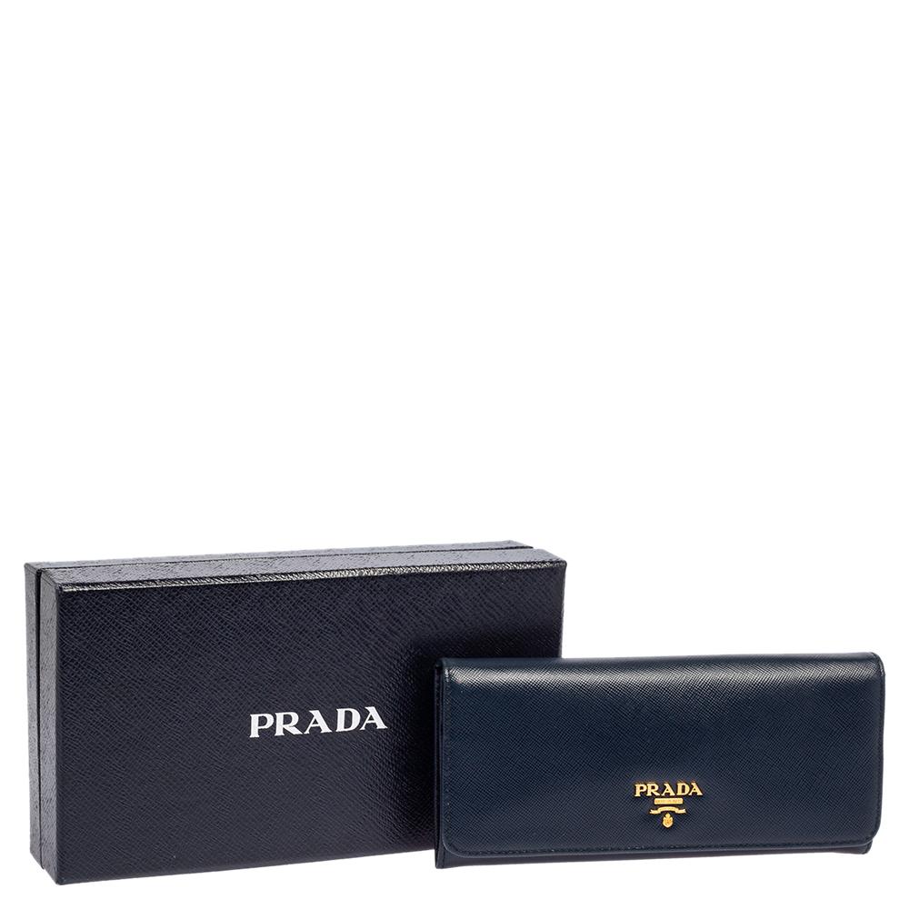 Prada Navy Blue Saffiano Lux Leather Flap Continental Wallet 6