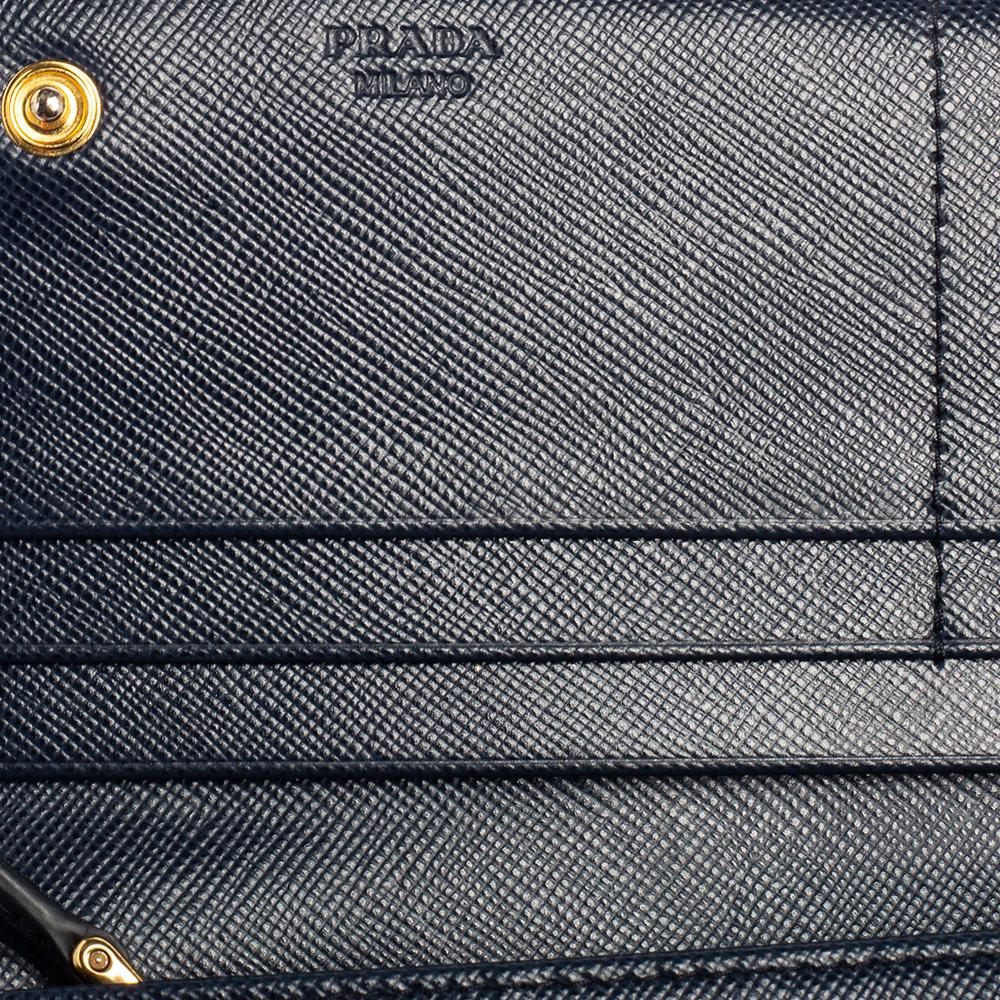 Prada Navy Blue Saffiano Lux Leather Flap Continental Wallet 3