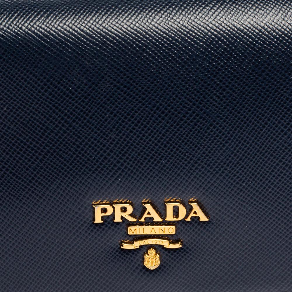 Prada Navy Blue Saffiano Lux Leather Flap Continental Wallet 4