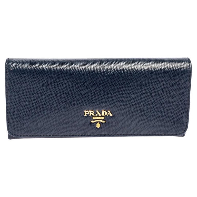 Prada Navy Blue Saffiano Lux Leather Flap Continental Wallet at 1stDibs