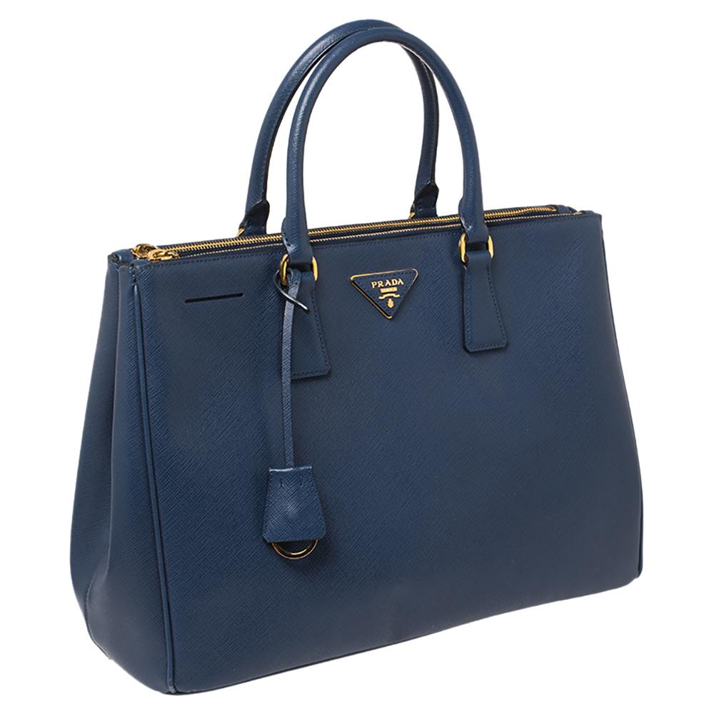 Women's Prada Navy Blue Saffiano Lux Leather Large Double Zip Tote