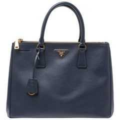 Prada Navy Blue Saffiano Lux Leather Large Double Zip Tote