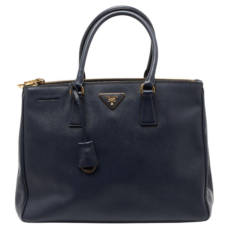Prada Navy Blue Saffiano Lux Leather Large Double Zip Tote For Sale at  1stDibs