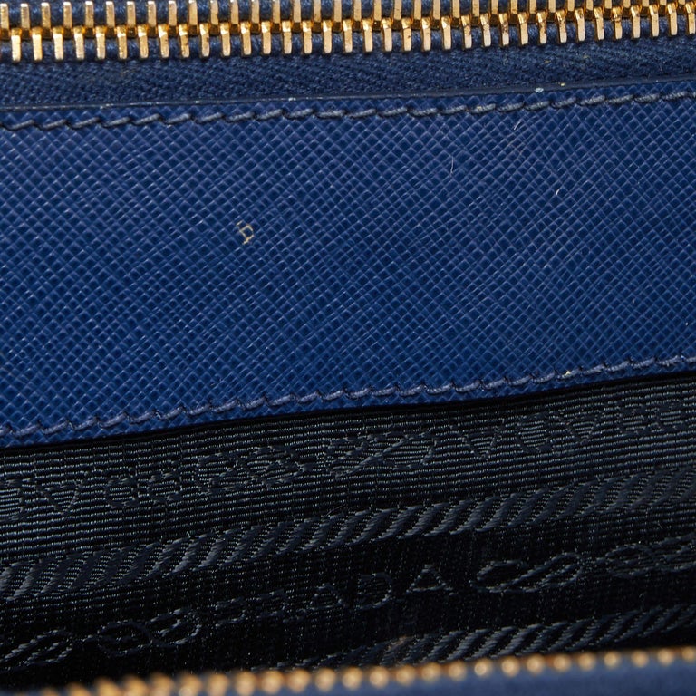 Prada Navy Blue Saffiano Lux Leather Large Galleria Double Zip