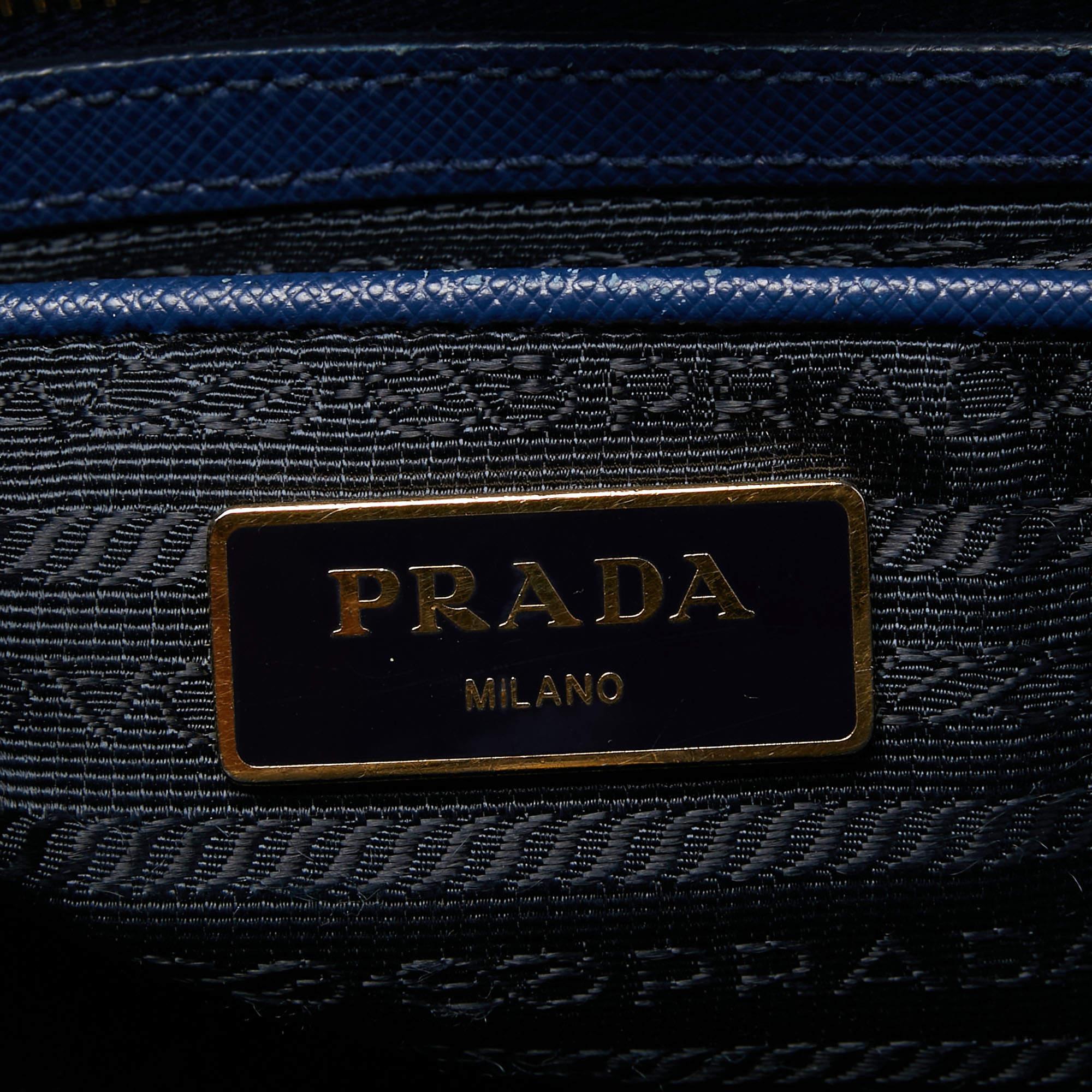 Prada Navy Blue Saffiano Lux Leather Large Gardener's Tote For Sale 8