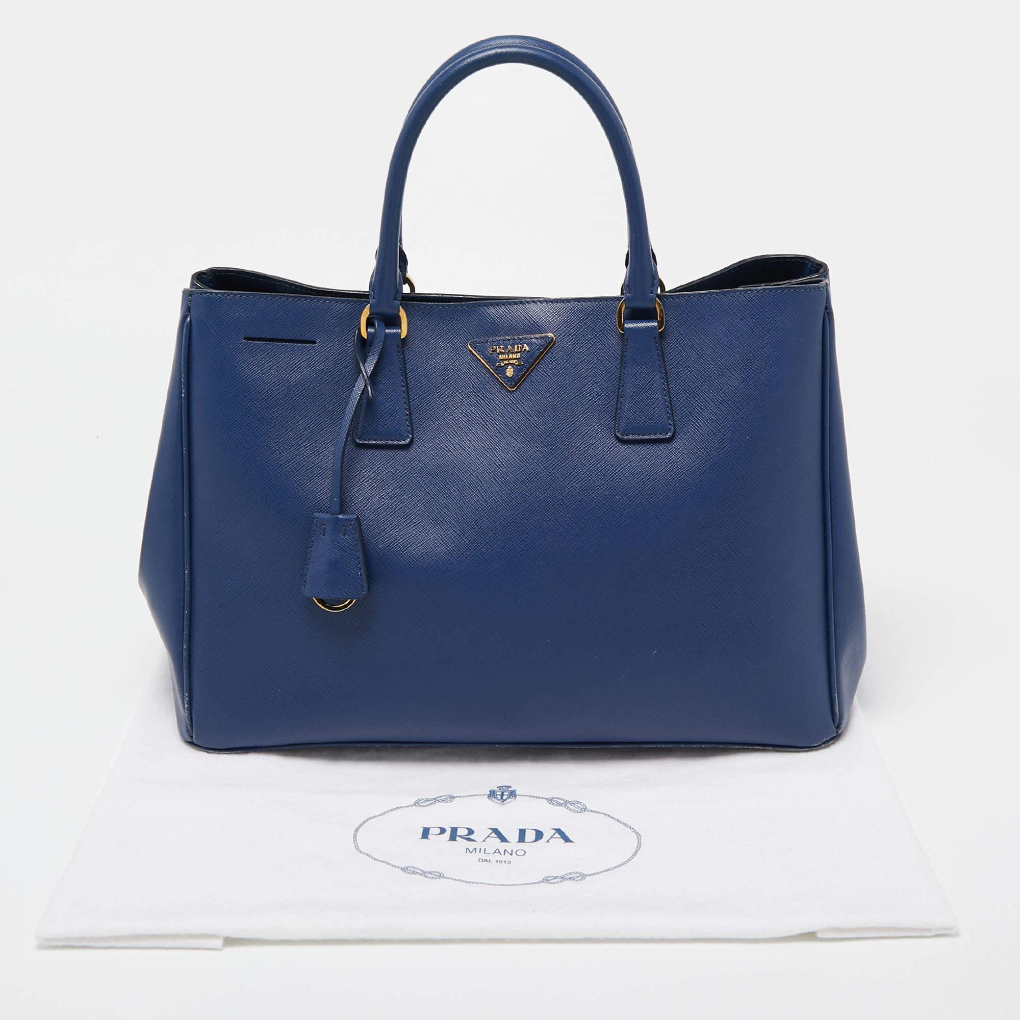 Prada Navy Blue Saffiano Lux Leather Large Gardener's Tote For Sale 11