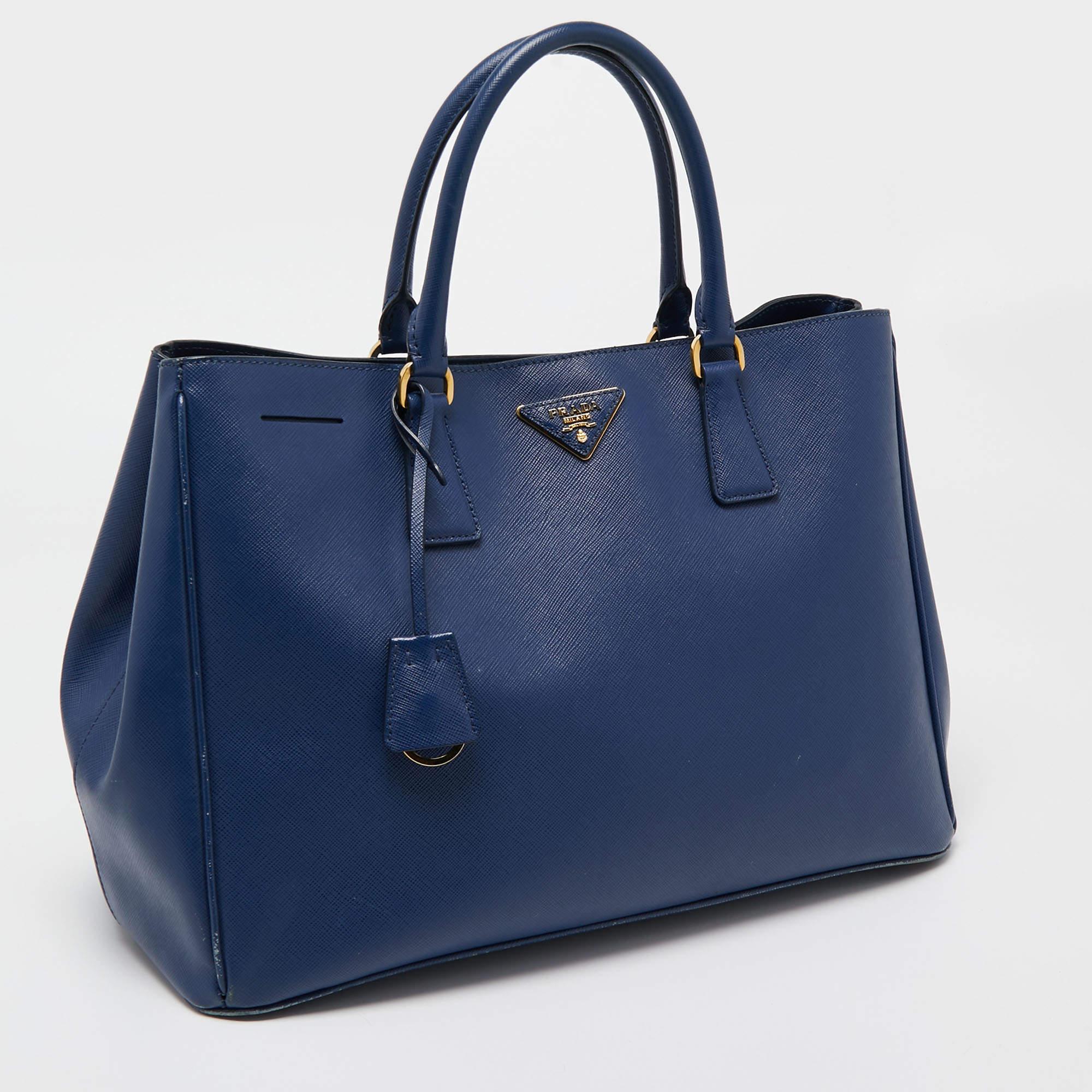 Prada Navy Blue Saffiano Lux Leather Large Gardener's Tote For Sale 5