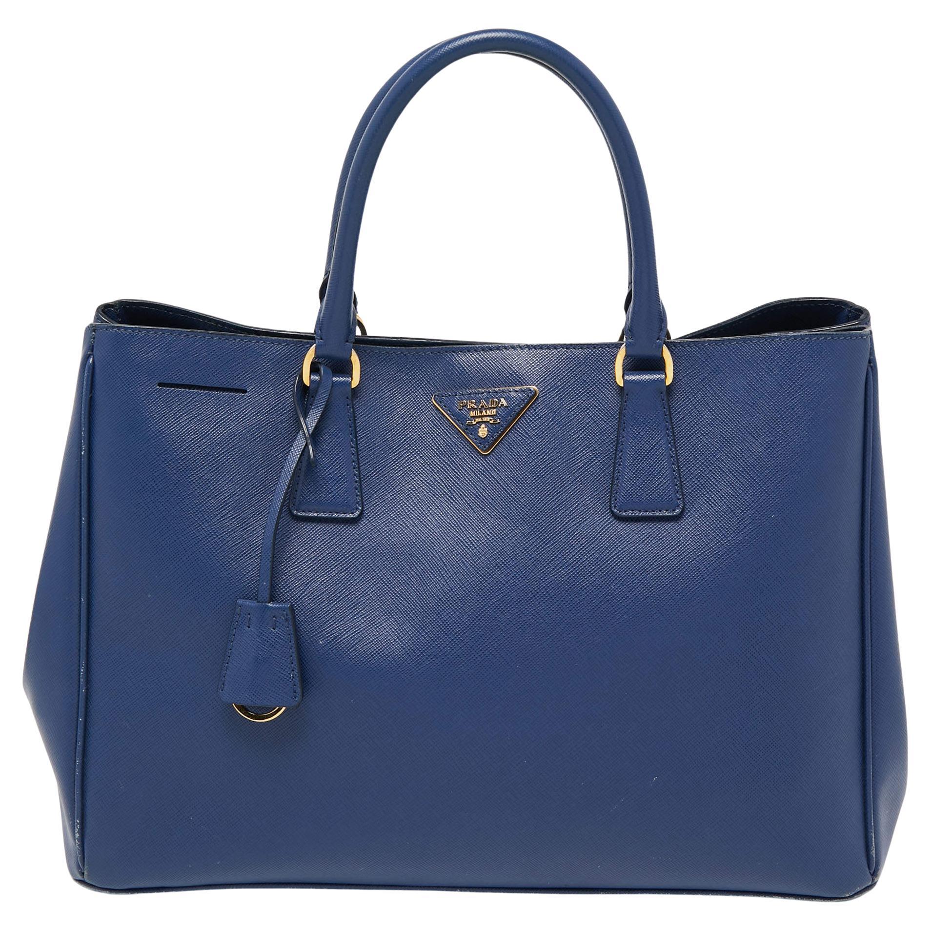 Prada Navy Blue Saffiano Lux Leather Large Gardener's Tote For Sale