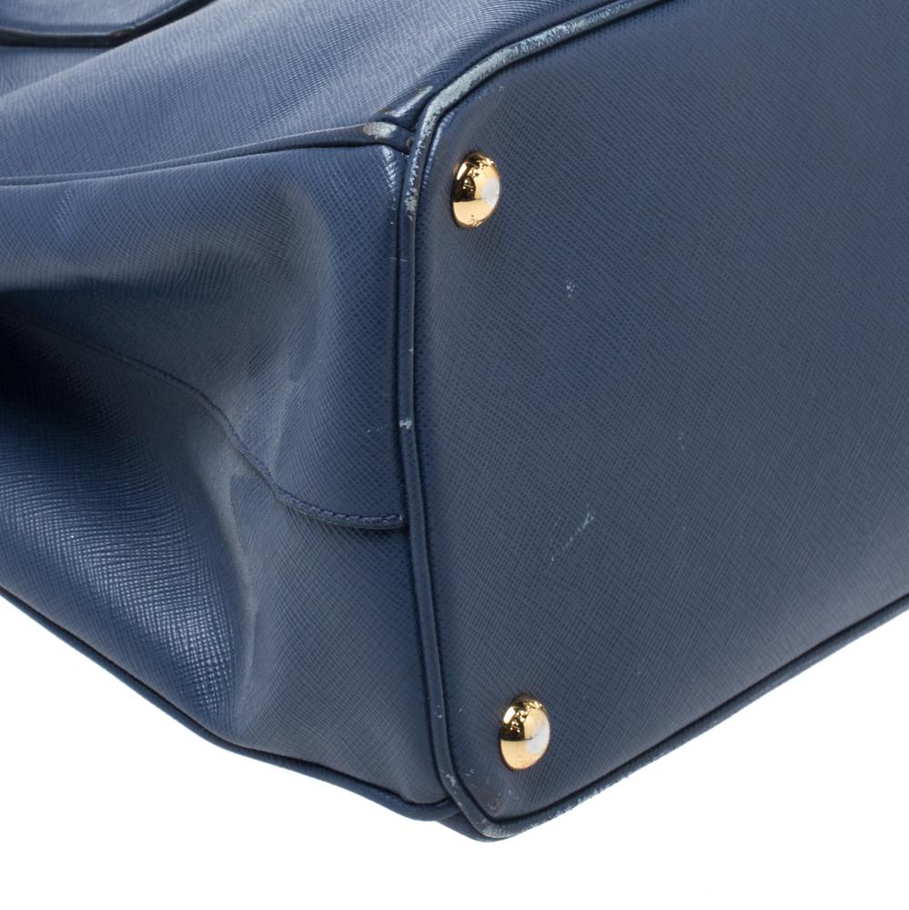 Prada Navy Blue Saffiano Lux Leather Medium Double Zip Tote 5