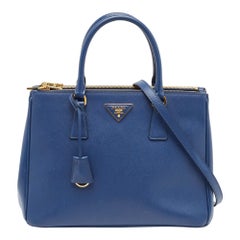 Prada Navy Blue Saffiano Lux Leather Medium Double Zip Tote