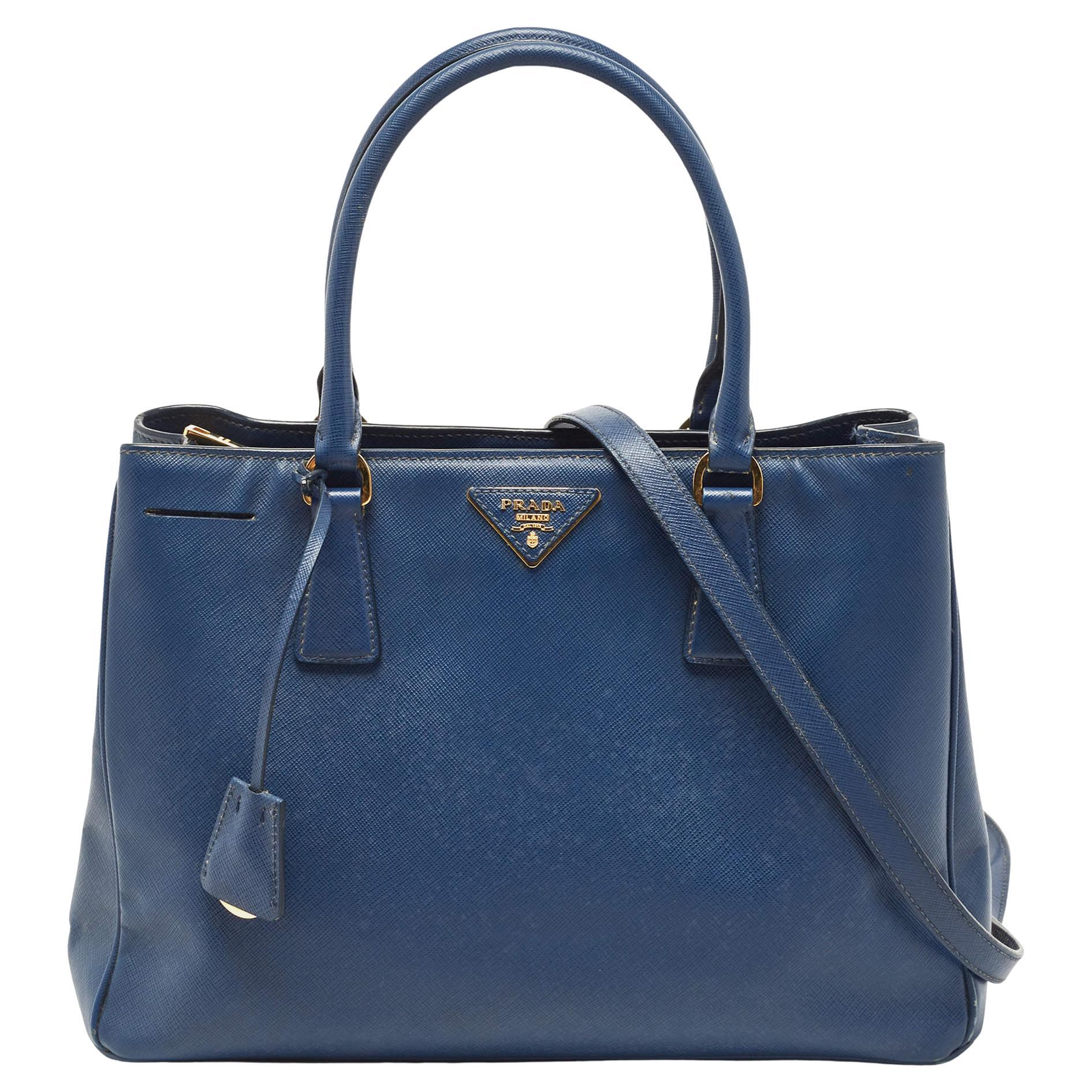 Prada Navy Blue Saffiano Lux Leather Medium Double Zip Tote