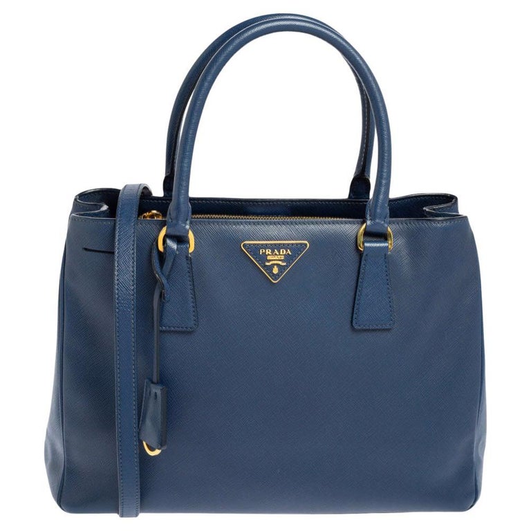 Prada Navy Blue Saffiano Lux Leather Medium Middle Zip Tote at 1stDibs